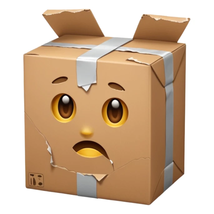 Generate a realistic emoji-style of a package being damaged sticker