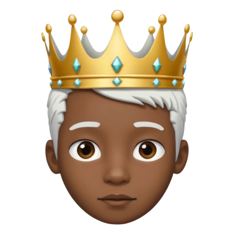 Royal black Kid boy with crown head 3d only face half rotate white hair sticker