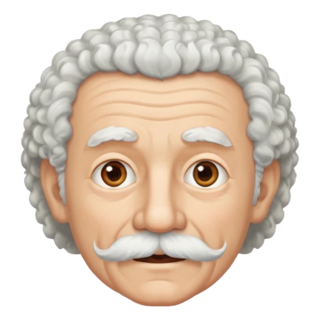 An elderly man emoji fluffy curly white hair, a narrow pointed face, and a thin straight white mustache above his mouth. sticker