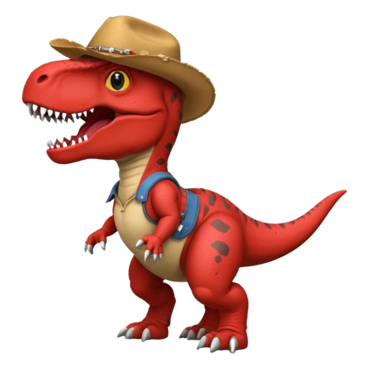 red trex dinosaor with cowboy helmet with cowbot clothes sticker