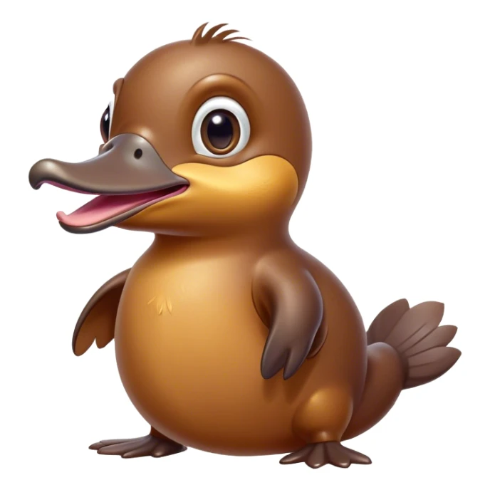 Cinematic Comical Platypus Portrait Emoji, Head tilted dramatically with an exaggeratedly amused expression, featuring a striking, glossy brown fur with a whimsically flat duckbill and wide, expressive eyes full of playful disbelief, Simplified yet hilariously expressive features, highly detailed, glowing with a slightly sassy glow, high shine, dramatic yet playful, stylized with an air of cheeky aquatic mischief, bright and endearing, soft glowing outline, capturing the essence of a spirited and over‐the‐top platypus, so meme‐worthy it feels like it could quack its way into internet fame instantly! sticker