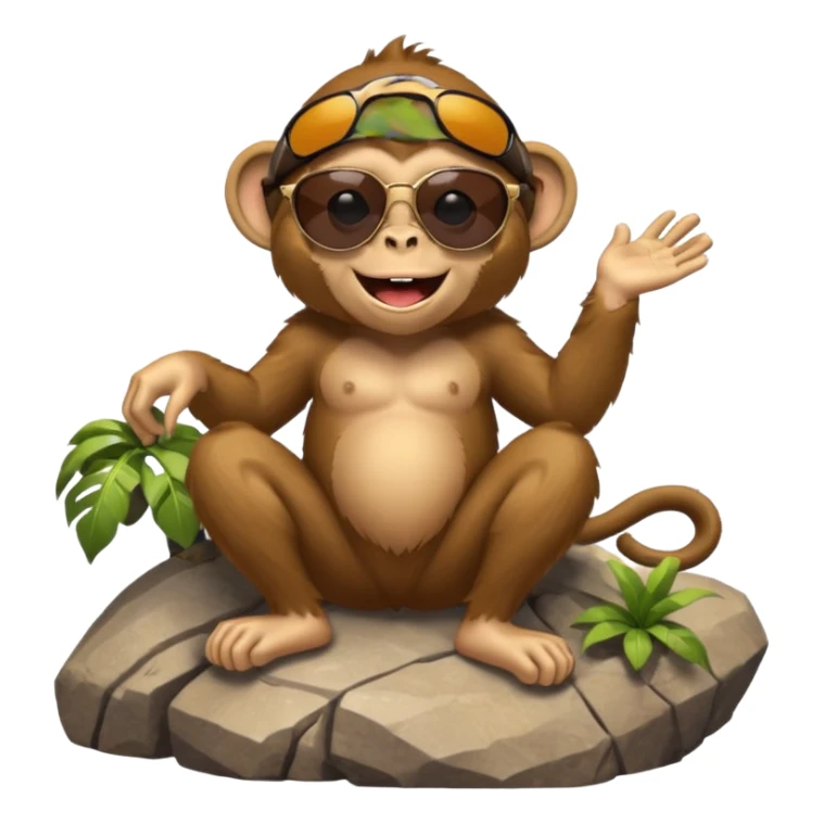 Monkey on a mountain with sunglasses laughing sticker