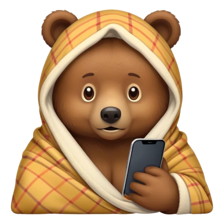 bear cozy in blanket on phone sticker