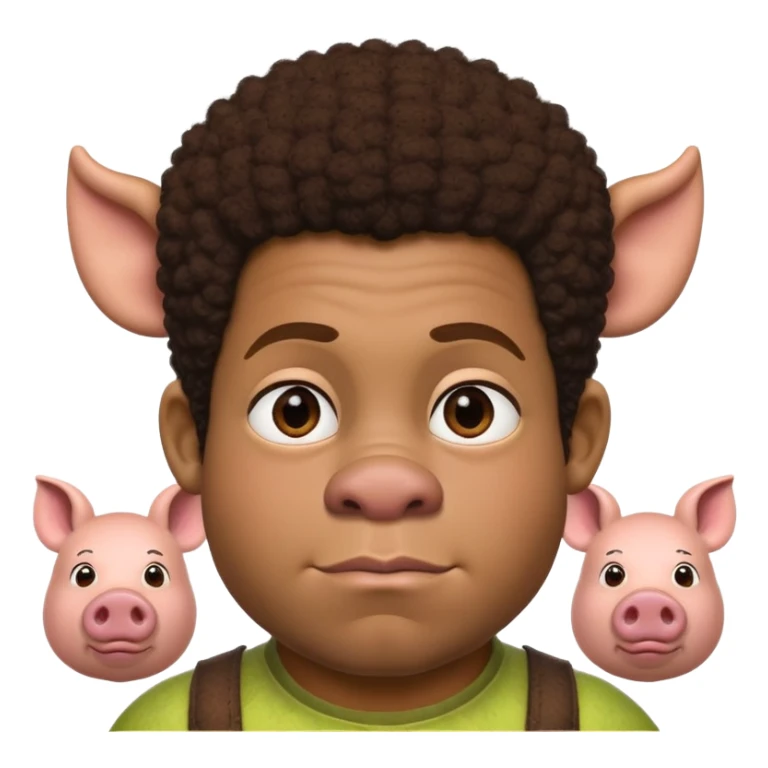 Half black boy, brown afro, shrek ears, pig nose sticker