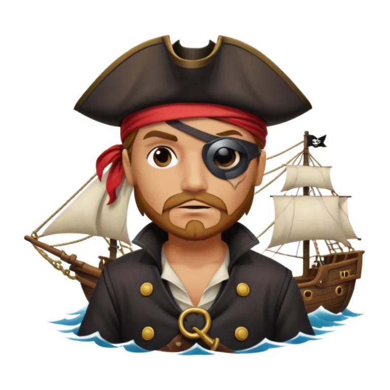 pirate with eye sailing a ship in strome sea background sticker
