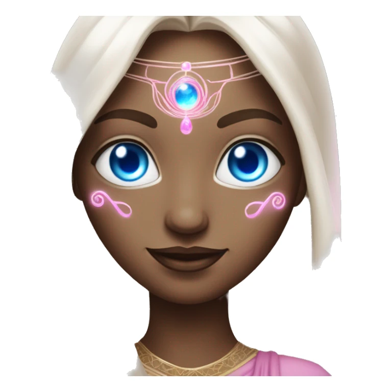 magical diva with thin pink andromedan skin long hair and blue eyes glowing third eye sticker