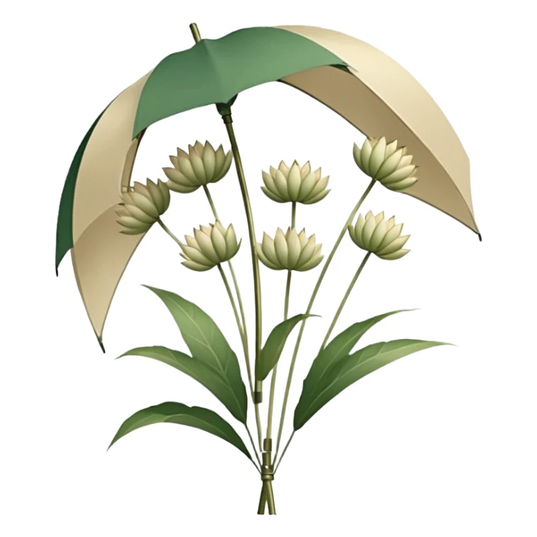 Delicate, umbrella-shaped seed heads on thin, radiating stems in soft beige and green tones. sticker