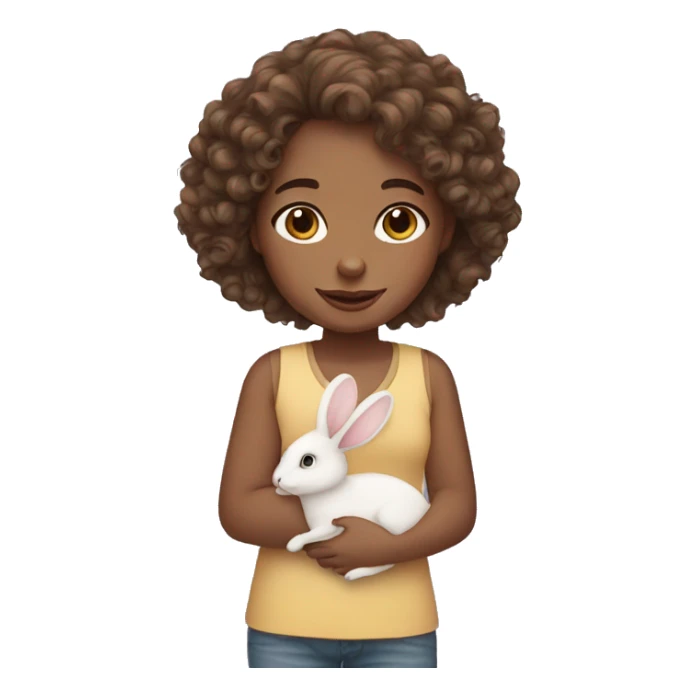 curly-brown hair girl with a bunny sticker