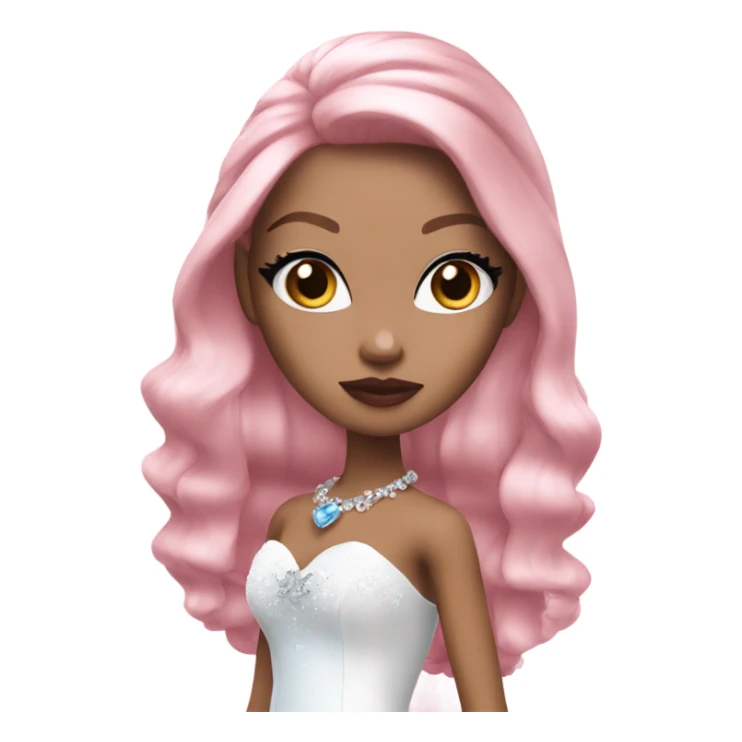 Bratz, bride, pink hair, white skin, blue almond cat eyes sticker