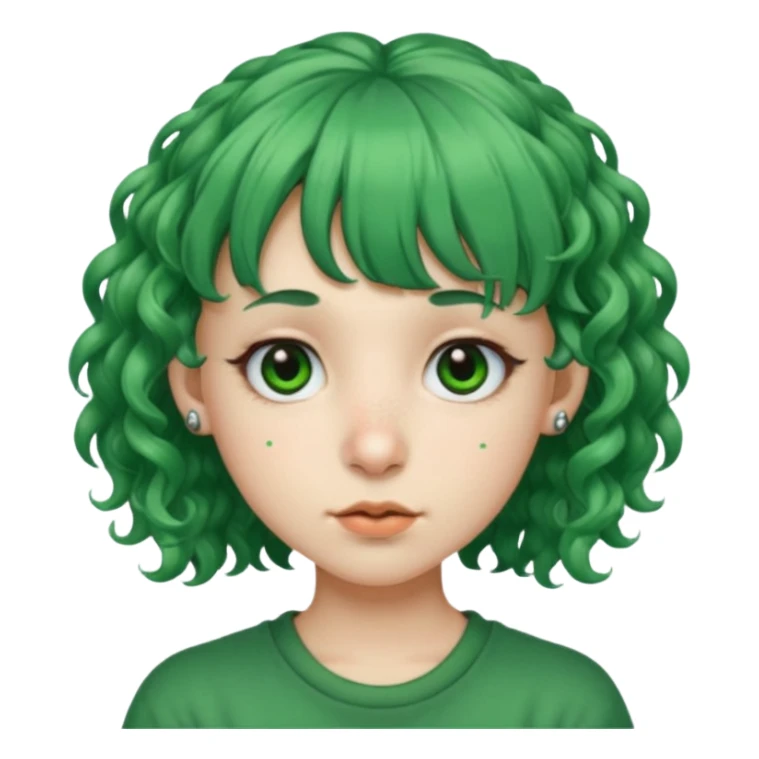 green curly  haired with hair bangs big head accessory big nose mid size ear young piercing  sticker