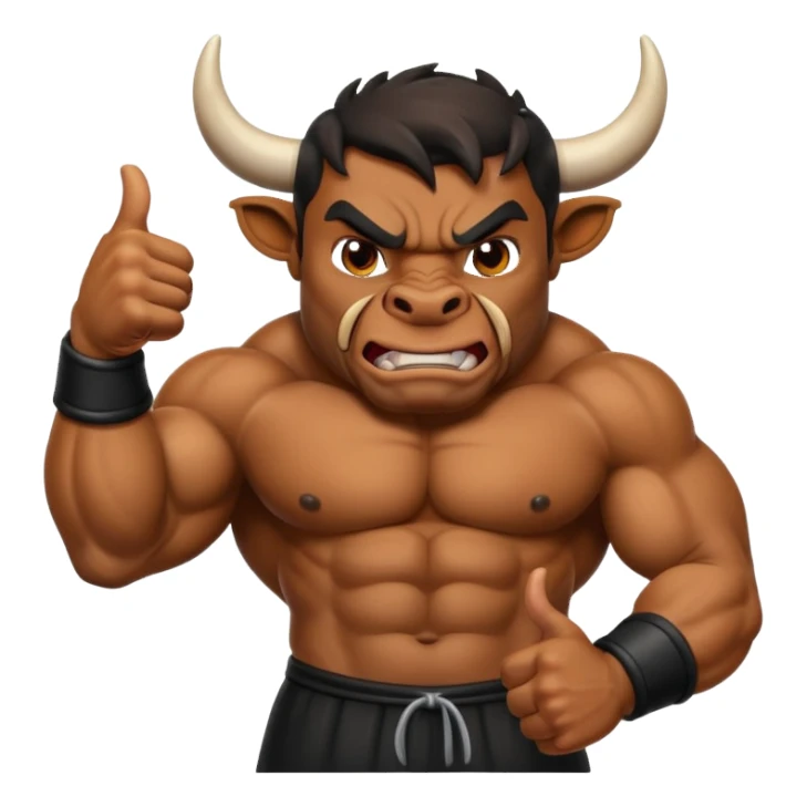 Angry bull emoji showing thumbs up (Like) sticker