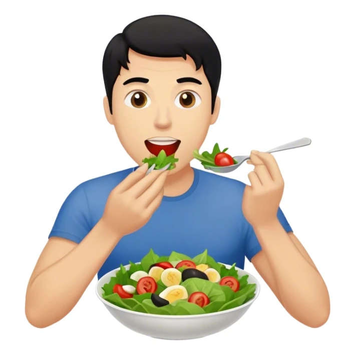 White guy with black hair eating a salad sticker