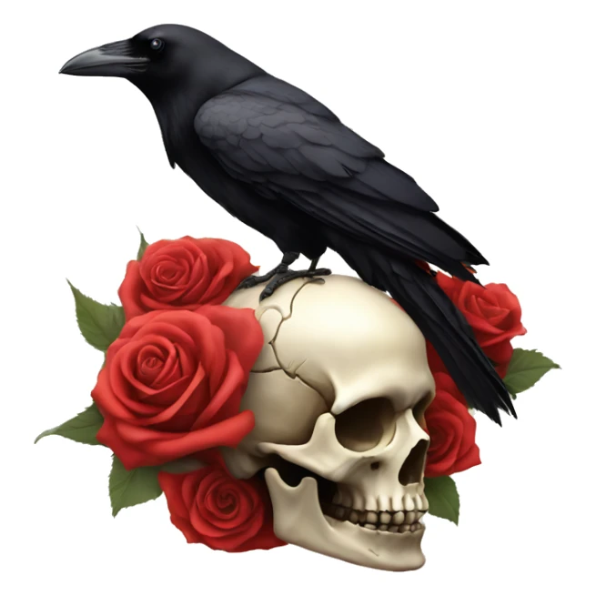 Crow on top of skull with rose sticker