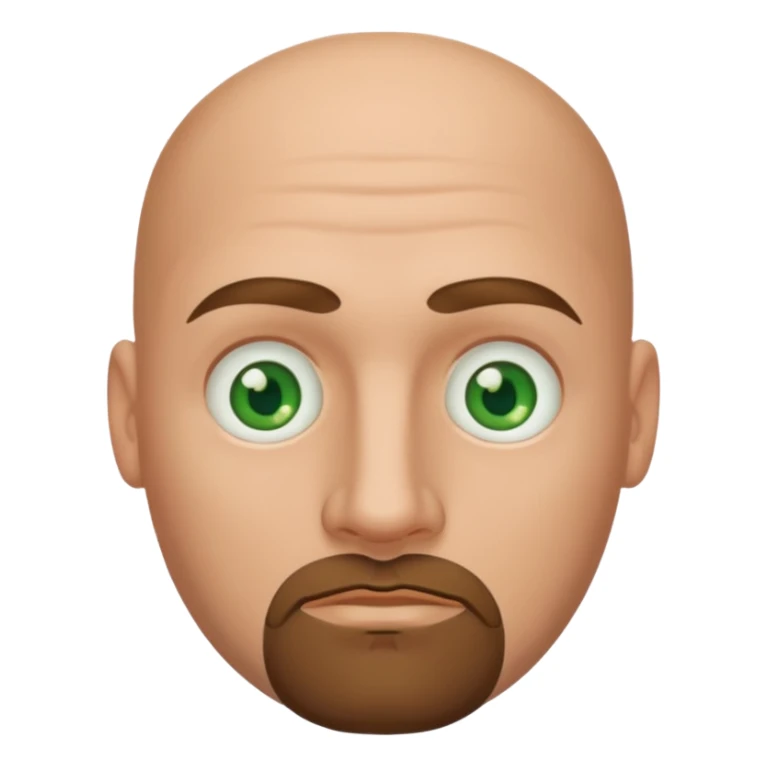 white caucasian bald man's face, with brown goatee and green eyes, oval face, rounded, big sticker