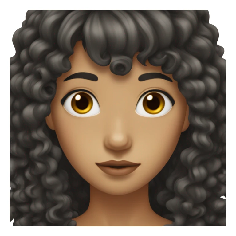 woman with long black curly hair and bangs and dark brown eyes sticker