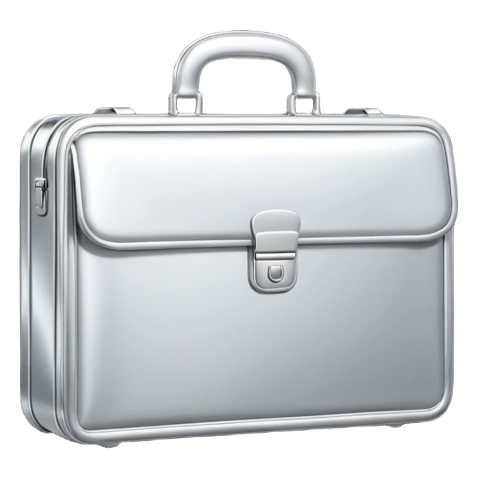 A luxury briefcase emoji made of polished silver chrome, smooth rectangular shape, metallic reflections, minimal high-end design, swag business aesthetic, iOS emoji style, centered, clean white background
 sticker