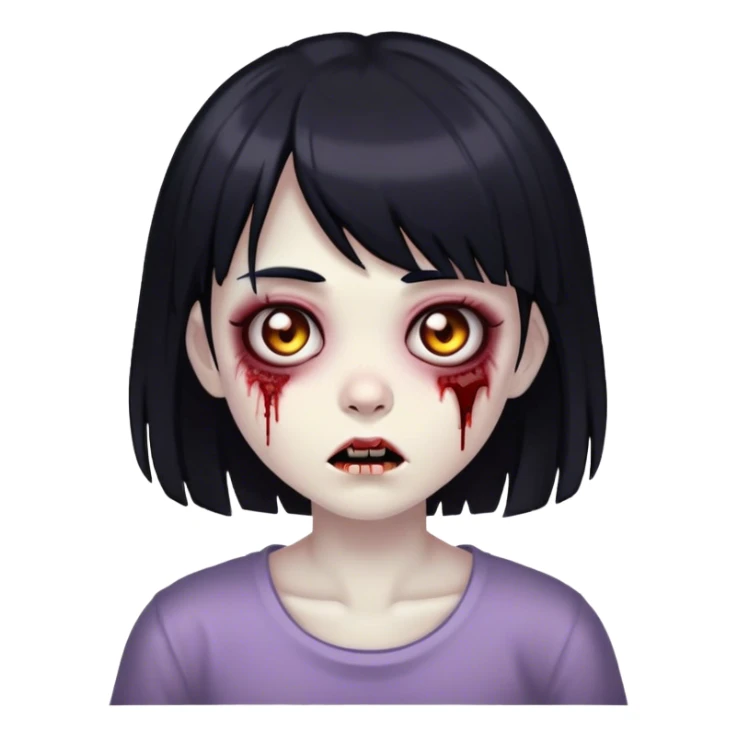 girl zombie with black hair long and short bangs  sticker