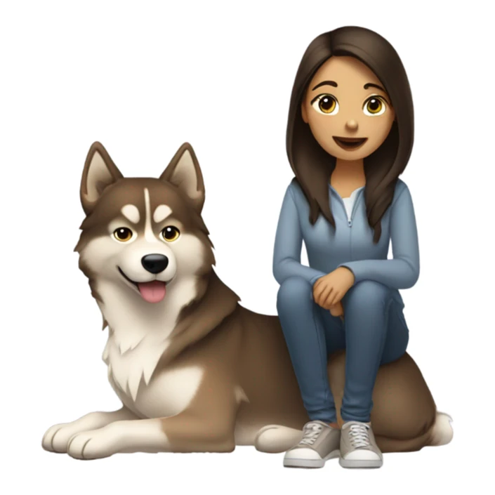 A brunette girl next to a beige  Husky sticker