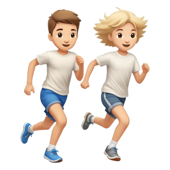 two children running together, happy and playful, motion blur sticker