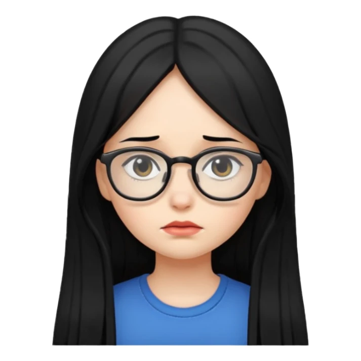 chica cabello largo negro, con lentes que este triste. sticker