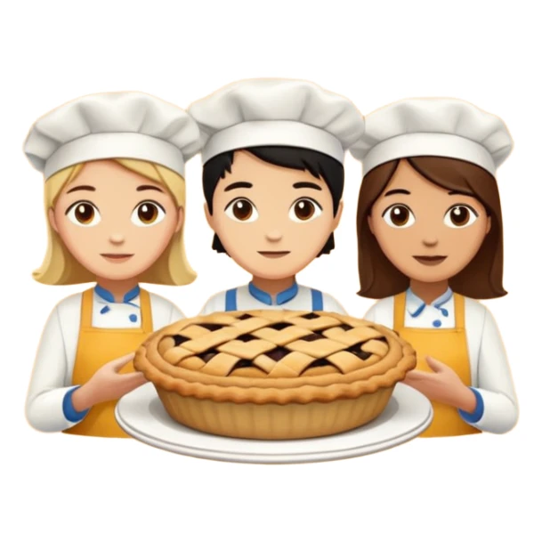 Baking community humanless avatar in vibrant style illustration. Pie, cookie, and muffin warm golden tones, simple shapes, flat design, high contrast. sticker