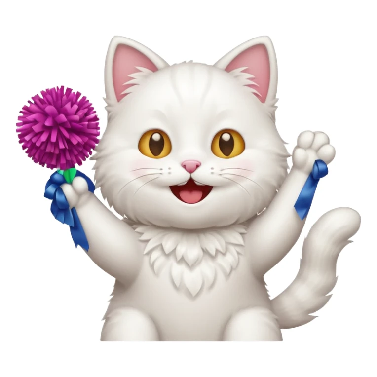 cheerleading white cat with pom pom sticker