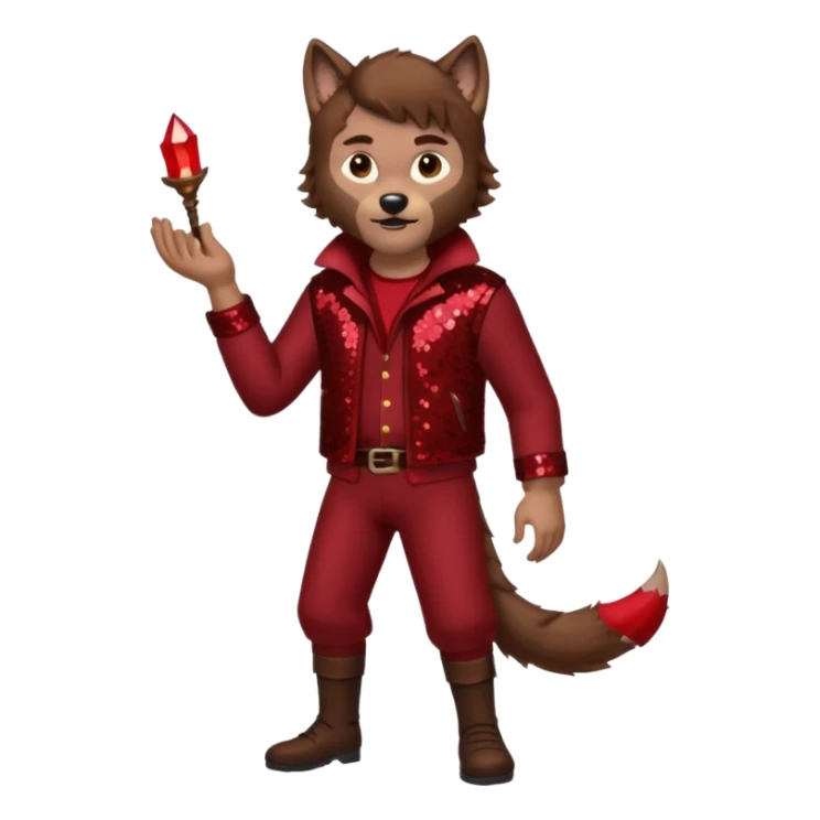 The Wolf Man with brown hair and fur, dark red sequin outfit sticker
