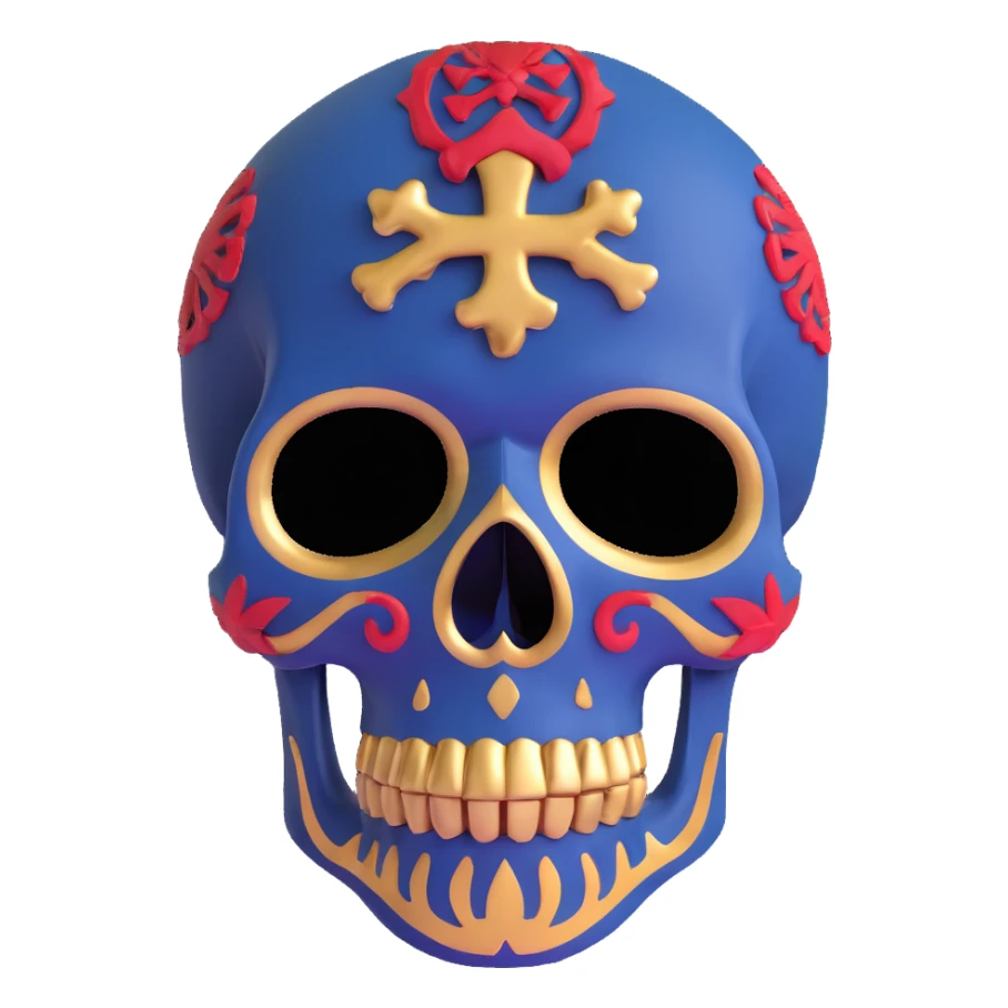 skull decorated in New Orleans Pelicans basketball team colors - navy blue, gold, and red sticker