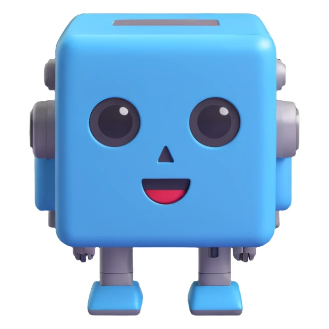 A cube with a robot face in gray-blue color for IT CUBE Computer Center sticker