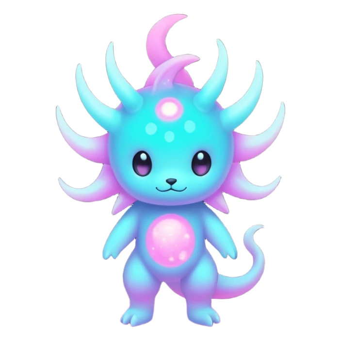 Pastel warm neon-bioluminescent-nebula-gradient anime-styled edgy cool badass cute random Fakémon-creature, with random markings, full body sticker