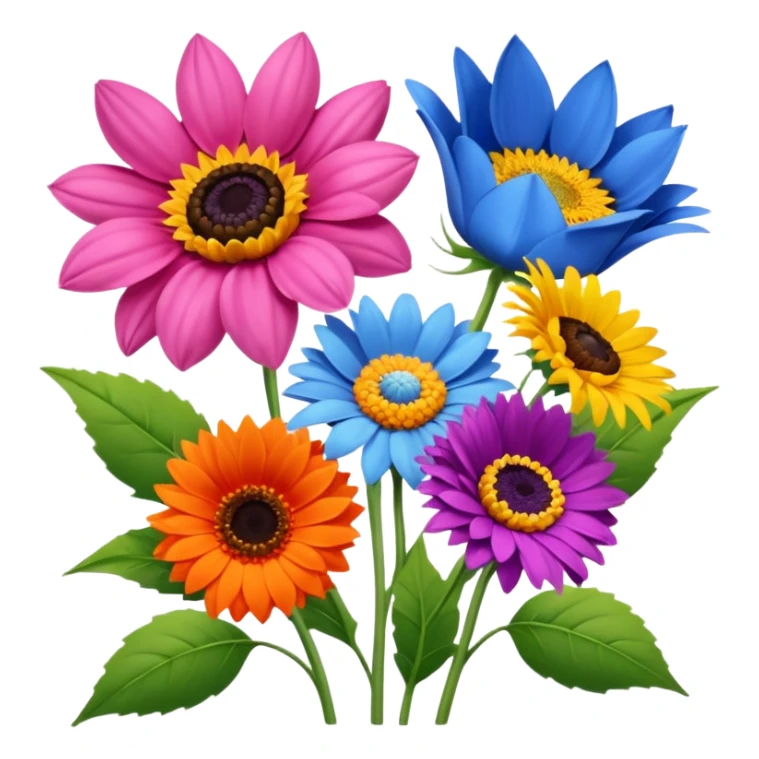 So, im back and i need these flowers into individuals emoji: Rose – pink
Sunflower – yellow
Lavender – purple
Tulip – red
Gerbera – orange
Forget-me-not – light blue
Chrysanthemum – green
Cornflower – dark blue sticker