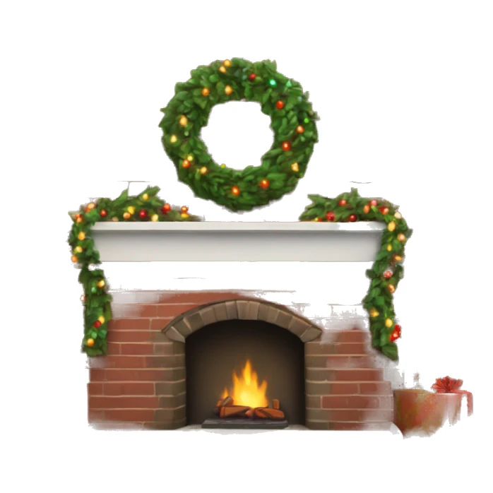 Brick Fireplace with wreath and Christmas lights and stockings sticker