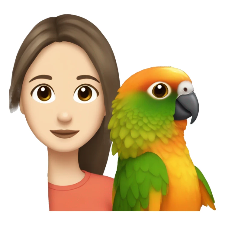 orange cheek conure with a brunette girl sticker