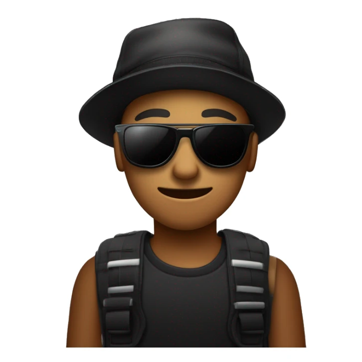 Ein Junge mit einem boxerschnitt, Seiten auf null einem Übergang der ein schwarzes tshirt an hat, Sonnenbrille, jedoch seine Augen noch leicht erkennt. braune Augen, lächelt leicht und hält eine haarschneidemaschine in der Hand  sticker