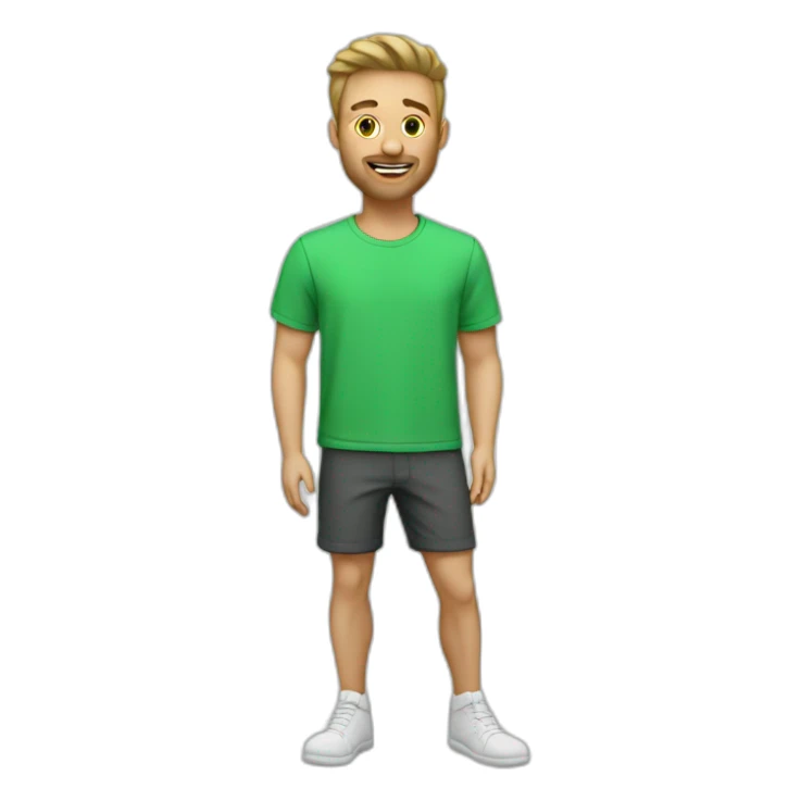 Homme blanc en short avec t-shirt vert sticker