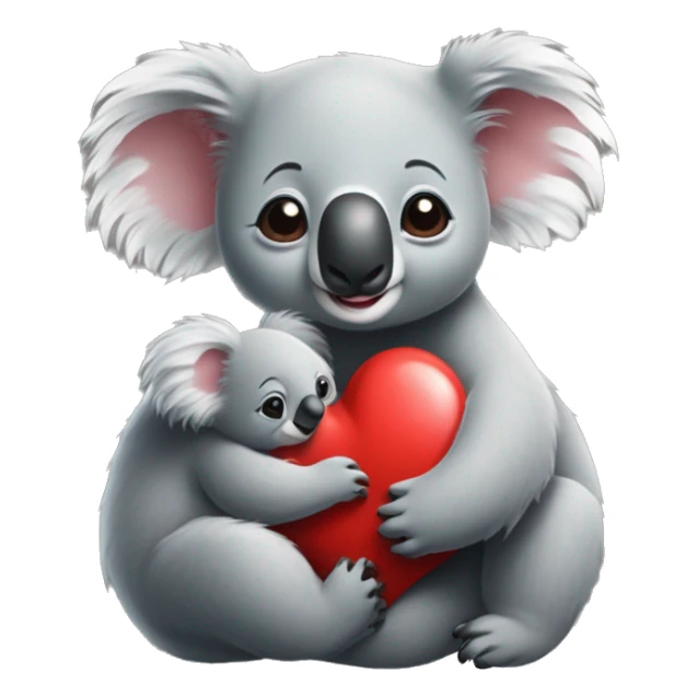  Realistic Mama koala hugging baby koala both smiling, red heart on top sticker