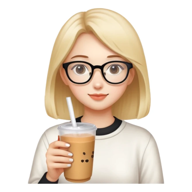 A girl wearing glasses drinking milk tea sticker