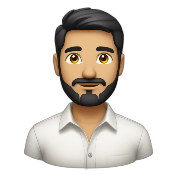 Indian white tan skin man developer in plain white shirt with sleeve up and nice medium length short black hair and medium  black beard close up profile image sticker