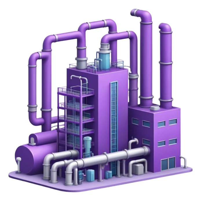 hi tech factory building with pipes in violet tones sticker