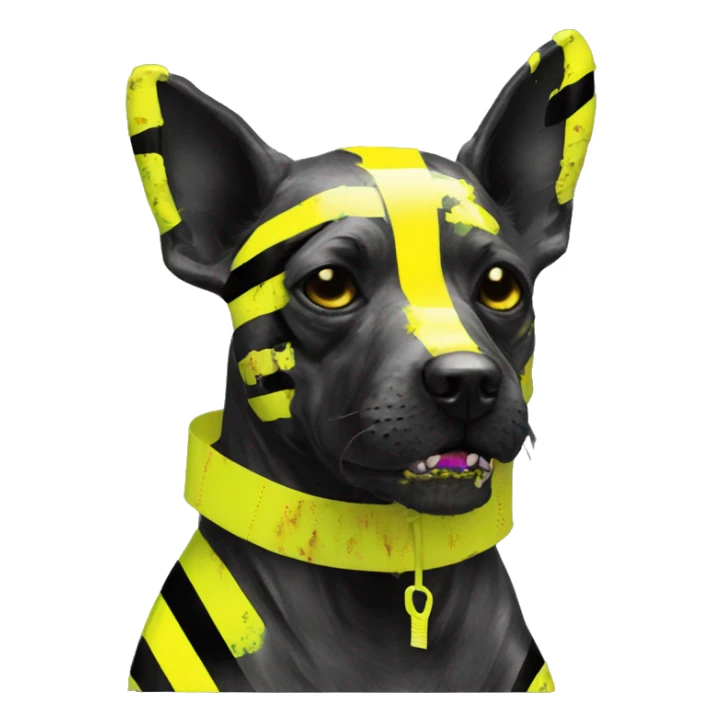 .Zombie_ Vaporwave black holographic oilslick zombie dog yellow caution tape graffiti yellow black stripes sticker