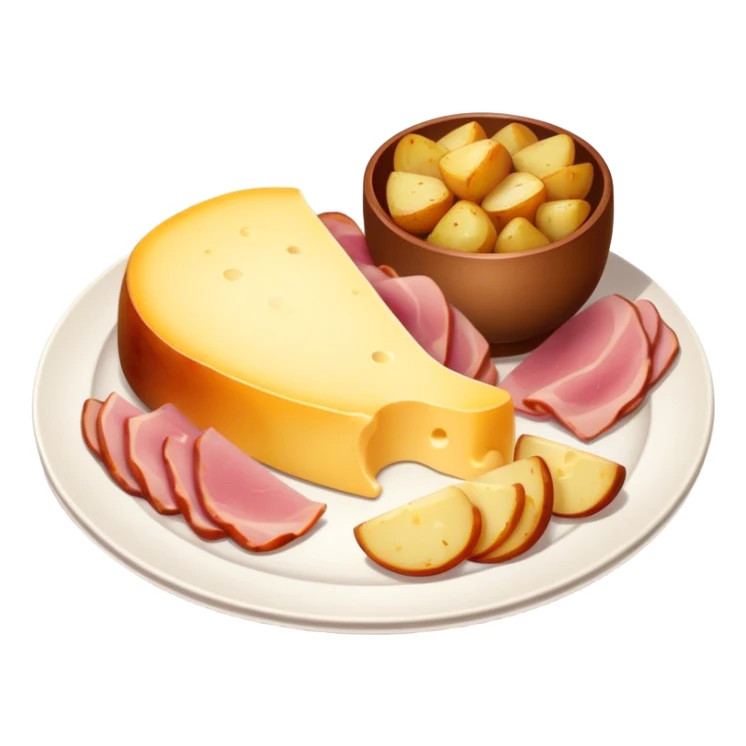 Melting raclette cheese in a plate with ham and potatoes  sticker