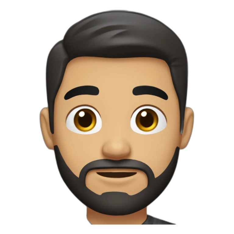 25 year old Hispanic man with a beard and thick eyebrows light skin, black shirt and side fades and a comb over with very dark brown eyes sticker