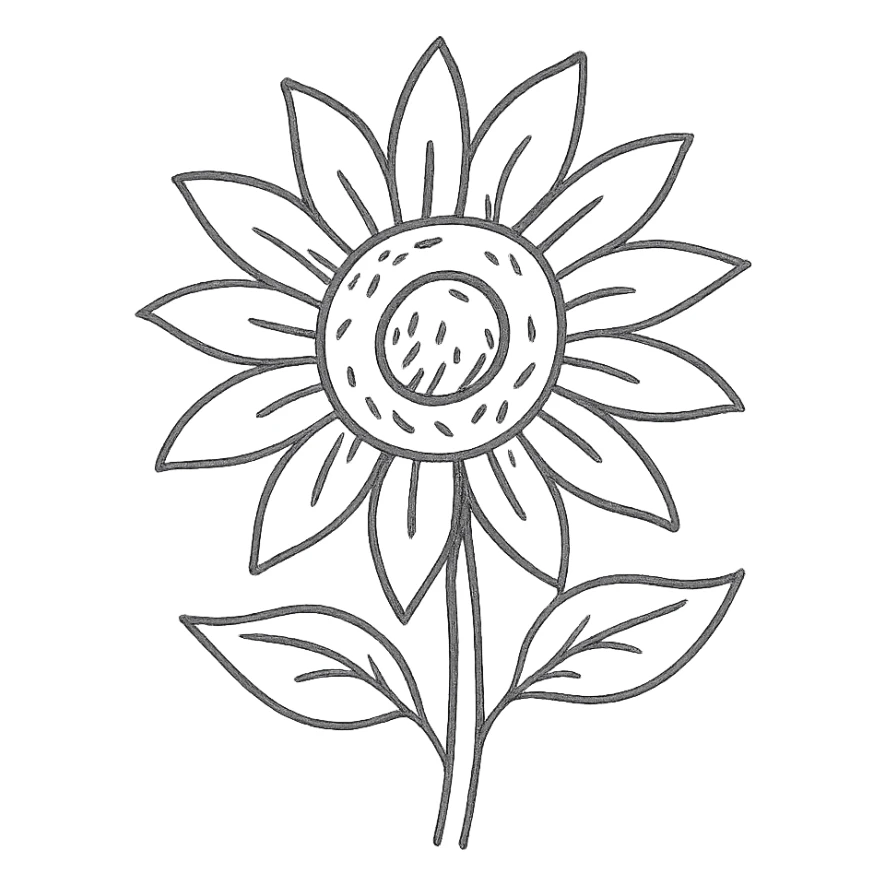 blue sunflower, hand drawn style, black outlines sticker