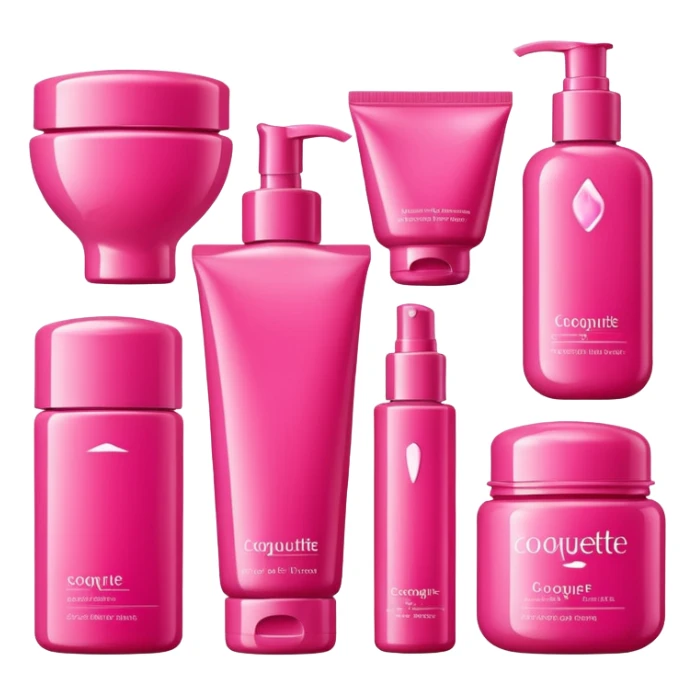 a collection of bright pink skincare and coqquette sticker