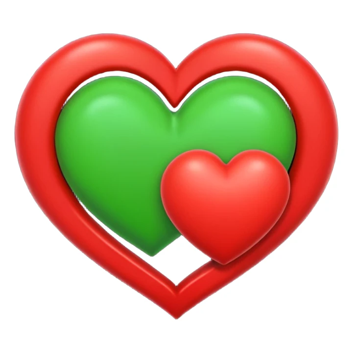 two hearts circling each other. one is red, the other is green sticker