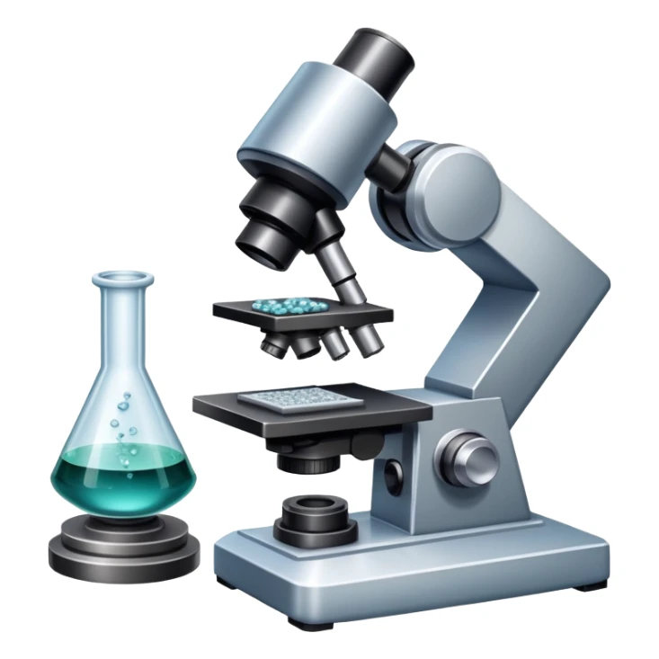 An icon featuring an electronic microscope, a metal alloy, and a crystal structure, symbolizing materials science. The design includes different materials like metals, ceramics, and polymers, alongside a stamp representing testing and quality control. Transparent background sticker