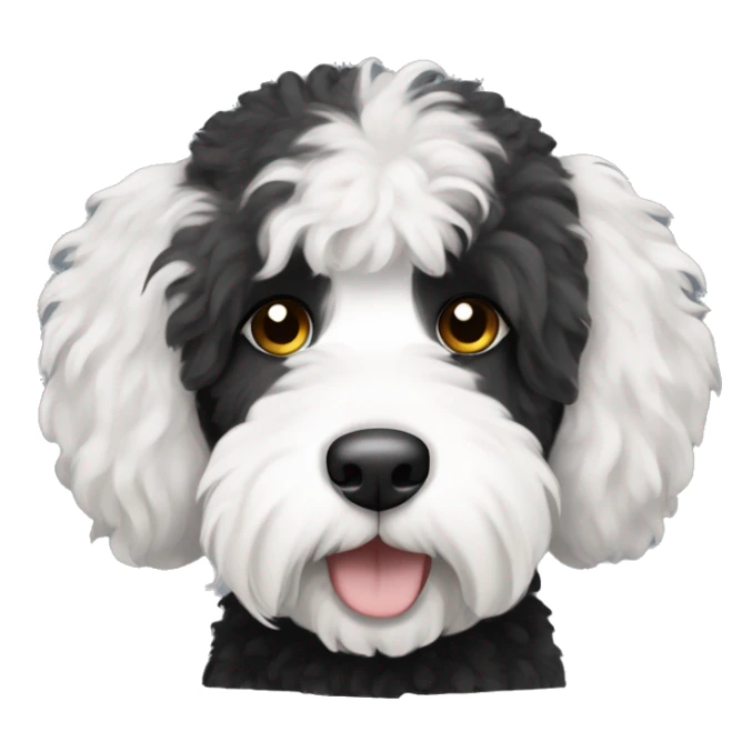 black and white sheepadoodle dog with short hair and brown eyes sticker