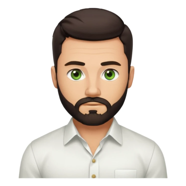 Man with a short full beard, Styled hair, Best looking man in the planet, onepiece style dark hair, green eyes, more realistic style more maskulin. Wearing a white formal shirt, first buttons open macho style, muscular

 sticker