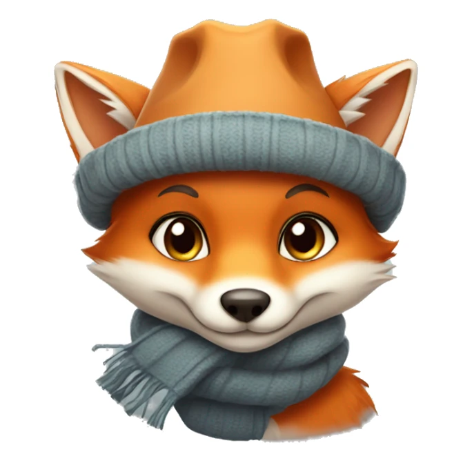 cute cartoon fox in a hat and scarf sticker