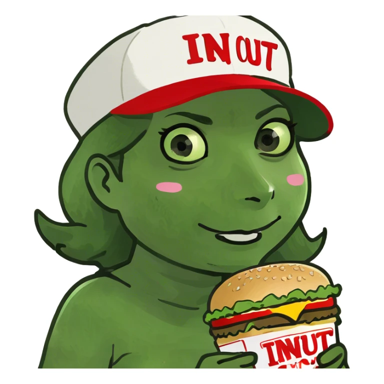 a girl eating an in n out burger sticker